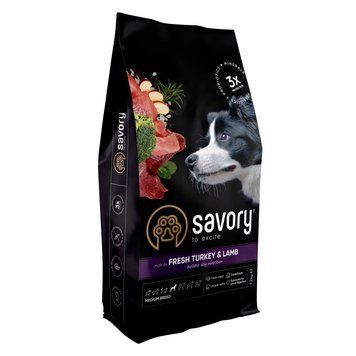 Savory Medium Breed сухий корм для собак 12 кг - індичка та ягня 30273 фото
