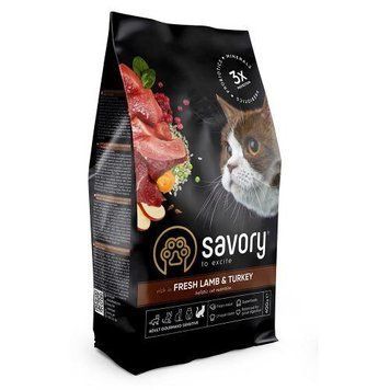 Savory Adult Gourmand Sensitive сухой корм для кошек 2 кг - ягненок и индейка 30082 фото