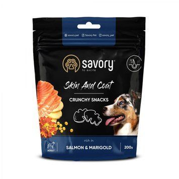Savory Skin and Coat Crunchy Snacks ласощі для собак 200 г - лосось та чорнобривці 31355 фото