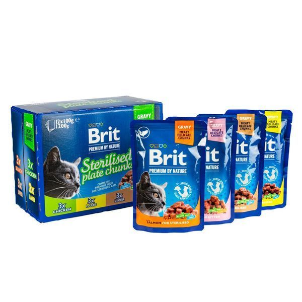 Brit Premium Sterilised Plate Chunks набір вологого корму для котів 12 шт x 100 г - асорті 111834 фото